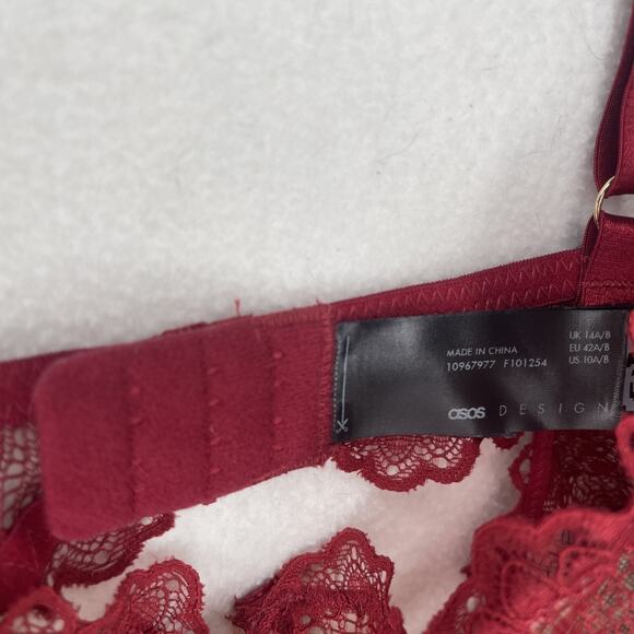 New Stunning Sexy ASOS Bodysuit Teddy Burgundy Satin Mesh Lace -US size 10-NWOT - Picture 4 of 6